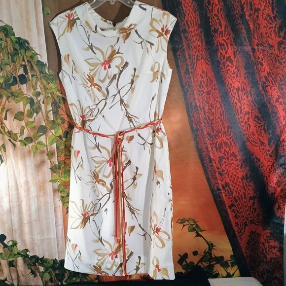 EUC: Vintage 60s R&K Originals White Floral Dacron A-Line Dress Size 16 - Picture 2 of 10